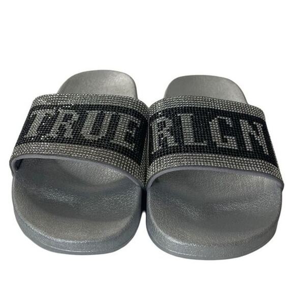 True Religion Crystal Embellished Rhinestone Jasmin Bling Slides Slip On Sandals - Picture 5 of 6